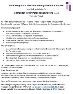 Stellenanzeige Personalverwaltung März 2026
